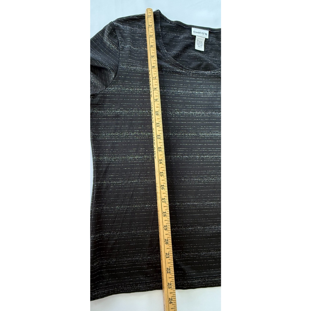 Chicos Long Sleeve Top Women's L Black Silver Metallic Shimmer Stretch Knit - Picture 6 of 8